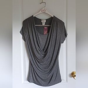 NEW W/TAGS LAVISH DRAPED FRONT TOP W/ATTACHED AT SHOULDER RHINESTONE TANK MEDIUM
